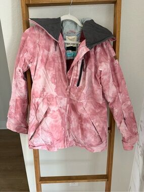 Roxy Pink Tie-Dye Ski Jacket with Gray Hood Lining